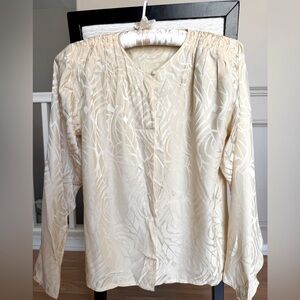 Saks Fifth Avenue Cream Patterned 100% Silk Blouse